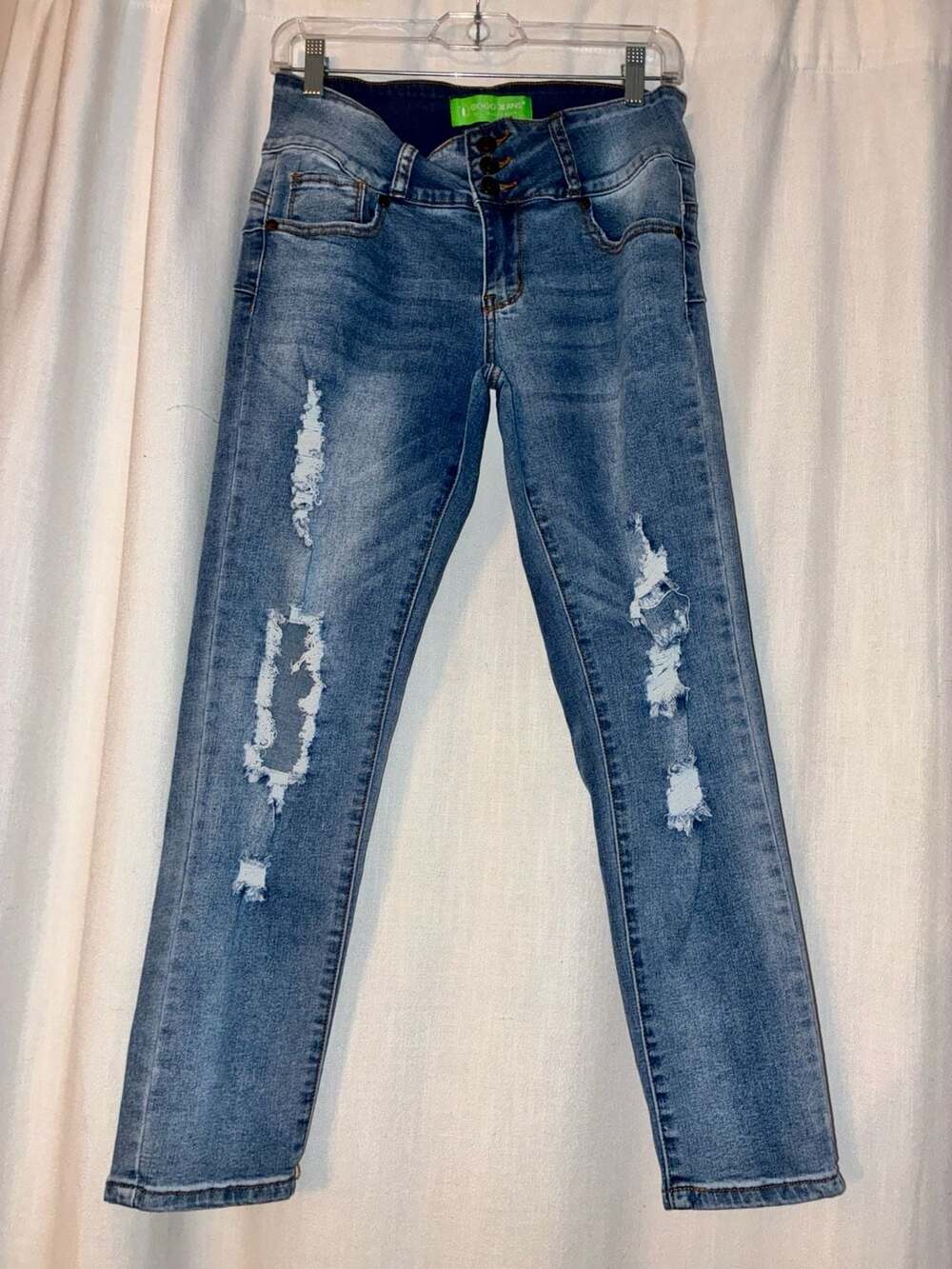Gogo Jeans Women's Distressed High-Rise Triple Button Skinny Jeans Size 11/30